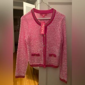 Lilly Pulitzer pink and white textured cardigan